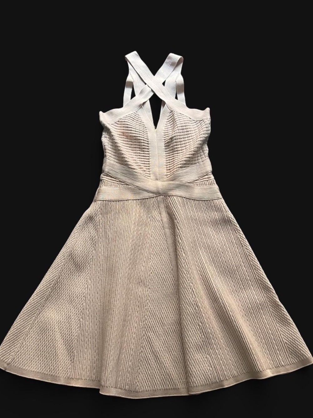 Guess Cream Knit Fit-and-Flare Dress with Cross Back Straps